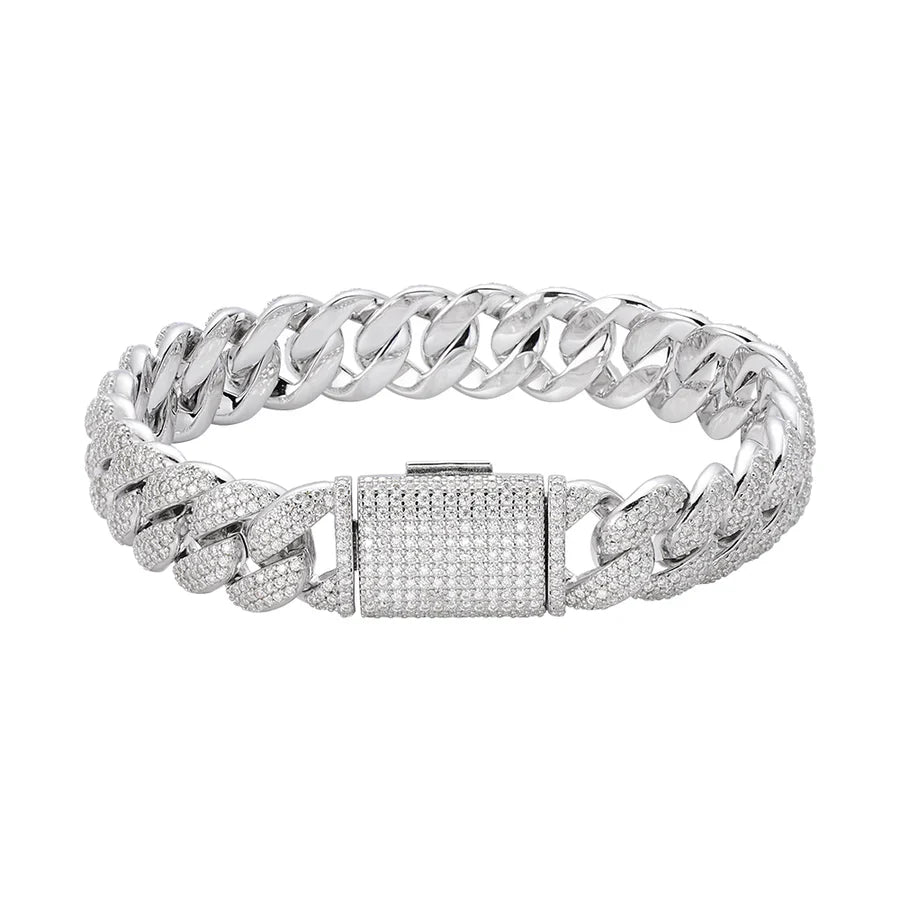 925 Silver Men’s 12mm Moissanite Cuban Link Bracelet – 8
