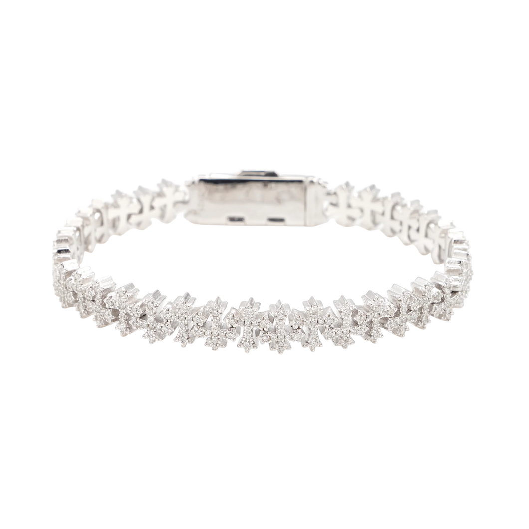 925 Silver Men’s 10mm Moissanite Alternate Cross Bracelet – 8