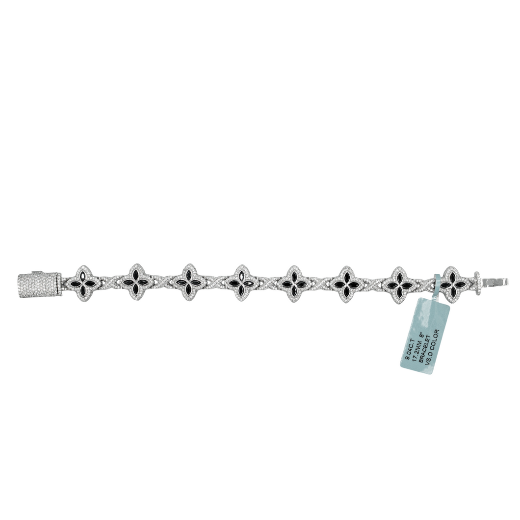 925 Silver Men’s 17.2mm Moissanite Flower Bracelet – 8
