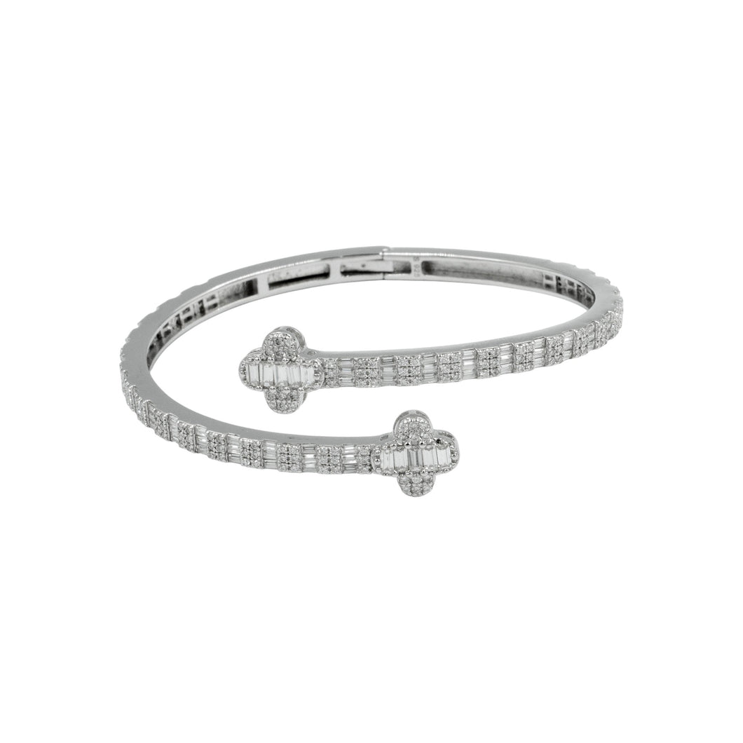 925 Silver Men’s 8mm Moissanite Baguette Flower Bangle – 7