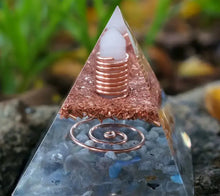 Load image into Gallery viewer, Cool Like Water Aquamarine/Clear Quartz Orgone Pyramid
