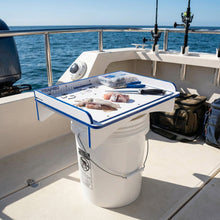 Load image into Gallery viewer, Premium Rod Mount 18" or 33" Raised Fillet Table – 3-in-1 Bait &amp; Fish Station | Fits Rod Holders, Buckets &amp; Flat Surfaces | Marine-Grade HDPE | Ruler, Juice Groove, Knife &amp; Tool Slots
