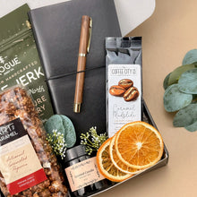 Load image into Gallery viewer, Gift Baskets for Men – Leather Journal, Coffee &amp; Snacks
