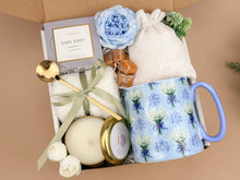 Load image into Gallery viewer, Comfort Gift Box – Cozy Mug and Socks Gift with Tea, Candle &amp; Caramel Treats
