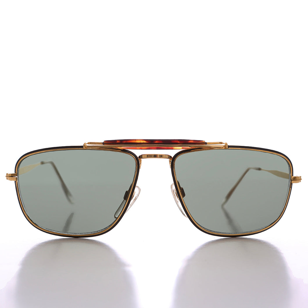 80s Rectangular Gold Pilot Sunglasses - Huntley