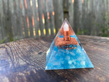 Load image into Gallery viewer, Cool Like Water Aquamarine/Clear Quartz Orgone Pyramid
