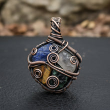 Load image into Gallery viewer, Custom copper wire wrapped multi stone medicine necklace, AIDS and assist in focus and songwriting success
