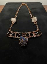 Load image into Gallery viewer, Large statement, crystal and name wire wrapped copper necklace
