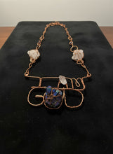 Load image into Gallery viewer, Large statement, crystal and name wire wrapped copper necklace
