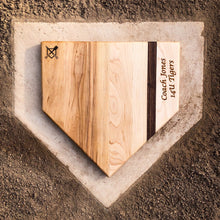 Load image into Gallery viewer, "Home Plate" Cutting Board with Custom Text Engraving (12"x12")
