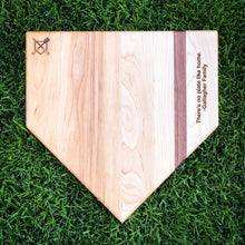 Load image into Gallery viewer, Full Size (17" x 17") Home Plate Cutting Board with Custom Text Engraving
