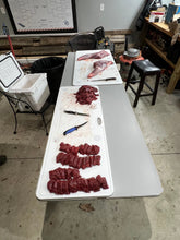 Load image into Gallery viewer, Big Game Cutting Chopping Board 3/8 Inch Thick | Food-Grade HDPE Optional Non-Skid Rubber Feet, Wide Juice Groove | 32 or 48 in x 18 in or 24 in for Tailgates, Coolers and Tables | Easy Grip Handle
