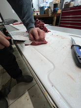 Load image into Gallery viewer, Big Game Cutting Chopping Board 3/8 Inch Thick | Food-Grade HDPE Optional Non-Skid Rubber Feet, Wide Juice Groove | 32 or 48 in x 18 in or 24 in for Tailgates, Coolers and Tables | Easy Grip Handle
