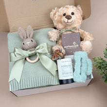 Load image into Gallery viewer, Curated Gift Boxes for New Moms – Bunny Rattle &amp; Nursery Set
