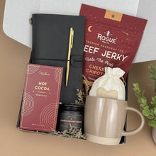 Load image into Gallery viewer, Campfire Comfort Gift Box | Beef Jerky Gift Set &amp; Leather Notebook for Men

