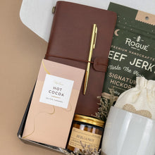 Load image into Gallery viewer, Gift Baskets for Men – Leather Journal &amp; Beef Jerky Set
