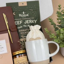 Load image into Gallery viewer, Gift Baskets for Men – Leather Journal &amp; Beef Jerky Set
