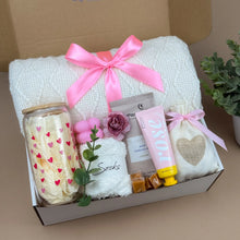 Load image into Gallery viewer, Luxury Self-Care Gift Box – Plush Throw Blanket, Rose Hand Cream &amp; Scented Candle Gift
