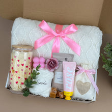 Load image into Gallery viewer, Luxury Self-Care Gift Box – Plush Throw Blanket, Rose Hand Cream &amp; Scented Candle Gift
