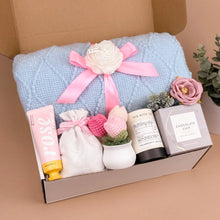 Load image into Gallery viewer, Self Care Gift Boxes for Women – Cozy Blanket &amp; Tea Kit
