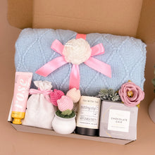 Load image into Gallery viewer, Self Care Gift Boxes for Women – Cozy Blanket &amp; Tea Kit
