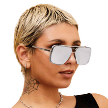 Load image into Gallery viewer, Bella -Tangle Free- Chrome Silver Oversized Squared Aviators
