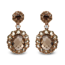 Load image into Gallery viewer, 18K Rose Gold Diamond Accent and  Lemon and Oval Smoky Color Quartz Gemstone Dangle Drop Earring (G-H Color, SI1-SI2 Clarity)
