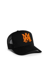Load image into Gallery viewer, Amiri M Logo Trucker Hat &#39;Black/Orange&#39;
