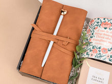 Load image into Gallery viewer, Personalized Coworker Gift Box – Executive Workspace Gift Set with Leather Notebook &amp; Gourmet Cookies
