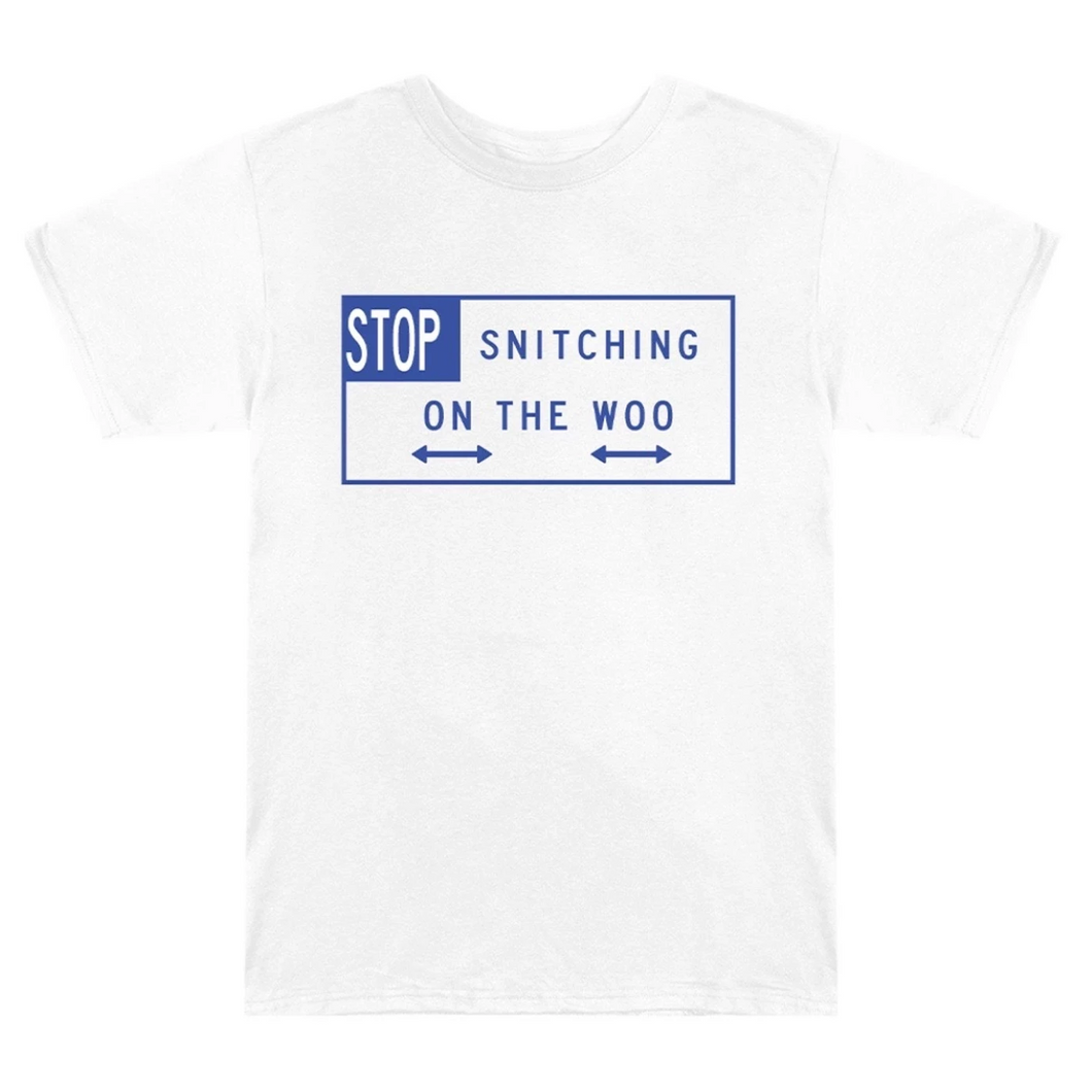 Pop Smoke x Vlone Stop Snitching T-shirt White/Blue