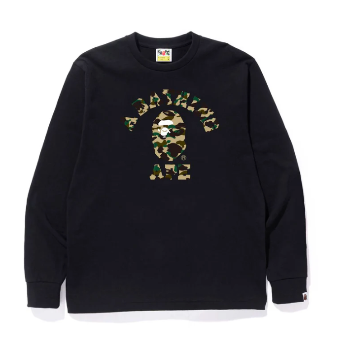 BAPE 1ST CAMO COLLEGE L/S TEE (BLACK/YELLOW)