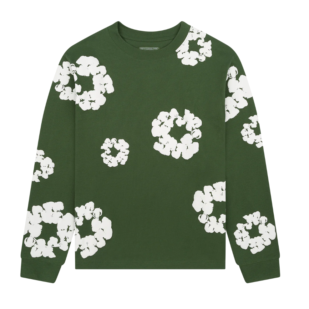 Denim Tears Long Sleeve Cotton Wreath Tee Green