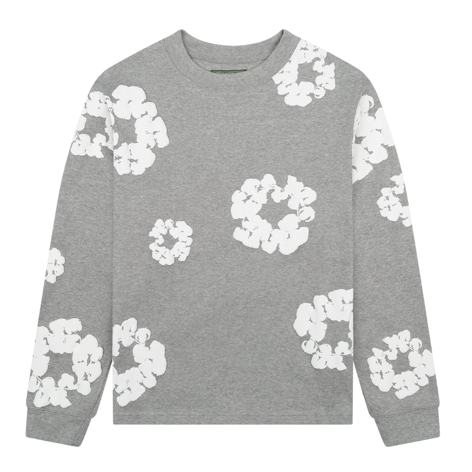 Denim Tears Long Sleeve Cotton Wreath Tee Grey
