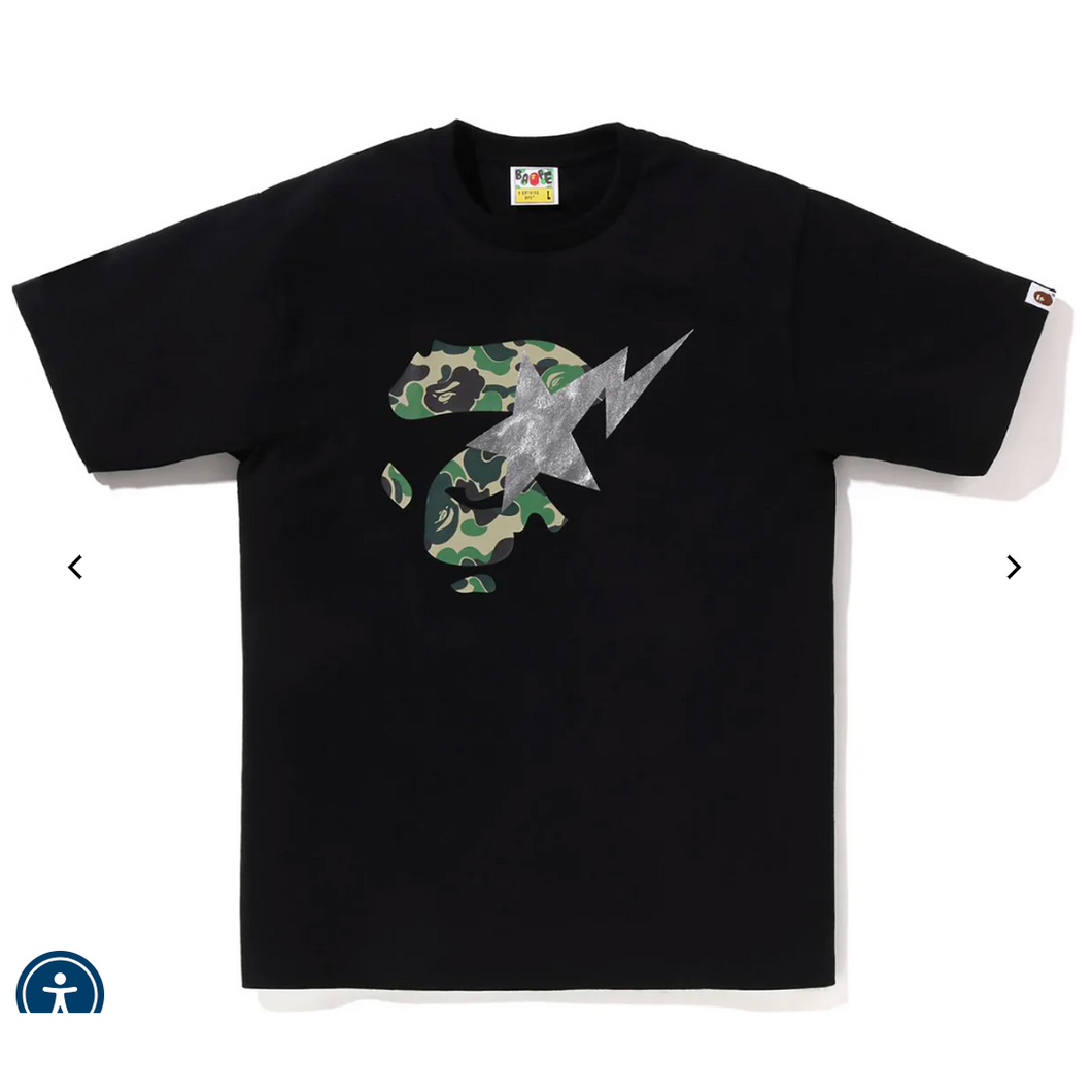 BAPE ABC CAMO APE FACE STA TEE (Black/Green)