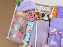 Load image into Gallery viewer, Self Care Gift Baskets – Lavender Spa, Tea &amp; Tumbler Set
