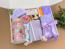 Load image into Gallery viewer, Self Care Gift Baskets – Lavender Spa, Tea &amp; Tumbler Set
