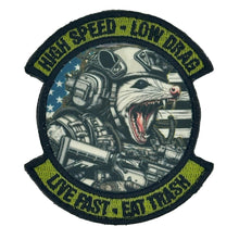 Load image into Gallery viewer, Tactical Possum Street Cat Collection - High Speed - Low Drag - Live Fast - Eat Trash - 3&quot; Embroidered/Sublimated Patch
