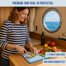 Load image into Gallery viewer, Made in the USA | Premium Cutting Board | Textured 1/2 inch HDPE UV Protected | Non-Skid or Mark Rubber Feet | Great for Boats &amp; any Counter-top
