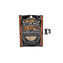 Load image into Gallery viewer, BiteMyWood Unflavored Birchwood Toothpicks in Resealable Bag 100qty 5 Pack

