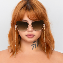 Load image into Gallery viewer, Vixen - Brown Lens Gold Frame Metal Cateye Sunglasses
