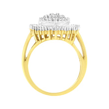Load image into Gallery viewer, 10K Yellow Gold 1.0 Cttw Round and Baguette Cut Diamond Oval Shaped Cluster Ring (I-J Color, I1-I2 Clarity) - Size 7
