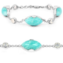 Load image into Gallery viewer, 29.70 Carat Genuine Amazonite and White Agate .925 Sterling Silver Bracelet
