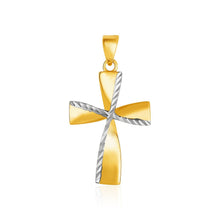 Load image into Gallery viewer, 14k Two-Toned Yellow and White Gold Textured Cross Pendant
