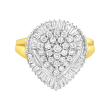 Load image into Gallery viewer, 10K Yellow Gold 1.0 Cttw Round and Baguette Cut Diamond Oval Shaped Cluster Ring (I-J Color, I1-I2 Clarity) - Size 7
