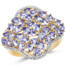 Load image into Gallery viewer, 14K Yellow Gold Plated 3.60 Carat Genuine Tanzanite .925 Sterling Silver Ring
