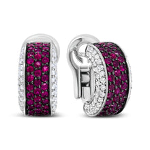 Load image into Gallery viewer, 18K White Gold and Black Rhodium Plated 3/4 Cttw Round Diamonds and 1mm Round Red Ruby Huggie Hoop Earrings (F-G Color, VS1-VS2 Clarity)
