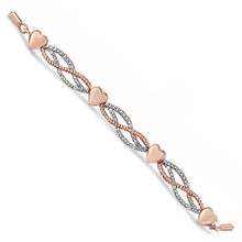 Load image into Gallery viewer, 14K Rose Gold Plated .925 Sterling Silver Diamond Accent Layered Infinity Link and Heart Adjustable 4â€-10â€ Adjustable Bolo Bracelet (I-J Color, I3 Clarity)
