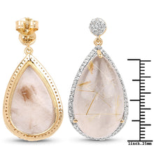 Load image into Gallery viewer, 14K Yellow Gold Plated 35.15 Carat Genuine Golden Rutile and White Topaz .925 Sterling Silver Earrings
