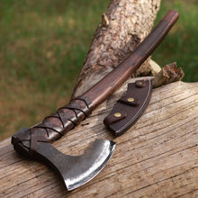 Load image into Gallery viewer, Viking long axe "Ragnar Lodbrok" with carving handle and leather wrap
