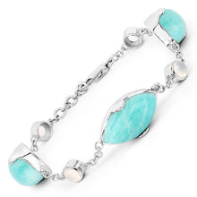 Load image into Gallery viewer, 29.70 Carat Genuine Amazonite and White Agate .925 Sterling Silver Bracelet
